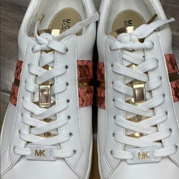 MICHAEL KORS CATELYN STRIPE LACE UP NAPPA PU PEACH - Picture 9 of 16